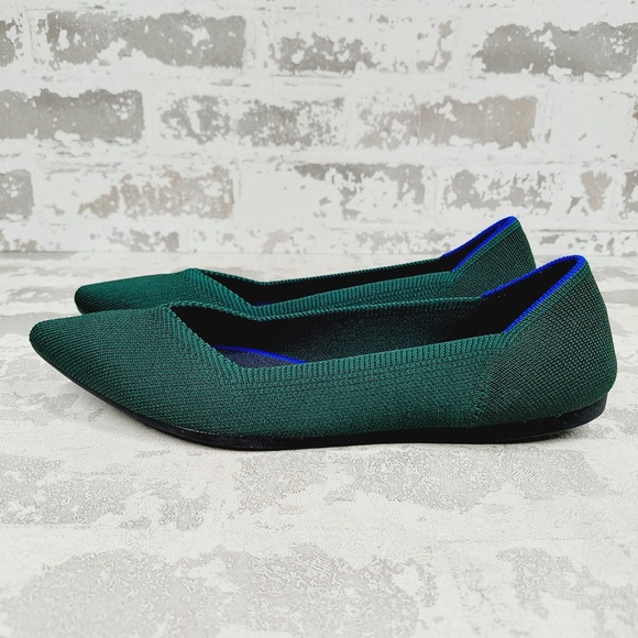 NEW Rothy's The Flat Green Knit Pointy Toe Slip On Comfy Loafers E355